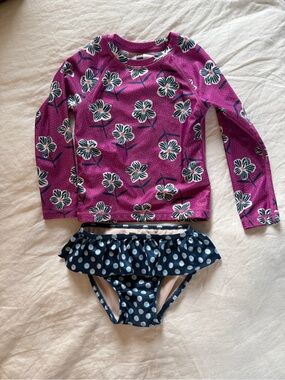 Tea Collection Purple Floral Long-Sleeve Rash Guard with Navy Polka Dot Bottoms